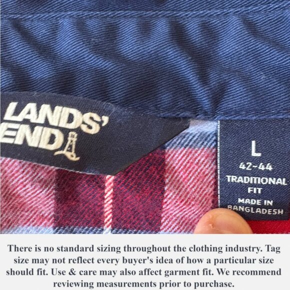 Lands End Mens Flannel-Lined Hurricane Shirt Navy Blue Traditional Fit Size L - Picture 11 of 13